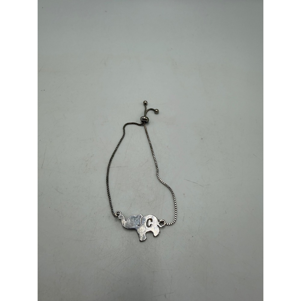 Silver Tone Elephant Initial C Bolo Bracelet Adjustable Box Chain Charm